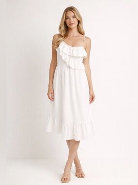 VICI Sailor One Shoulder Ruffle Midi Dress White Size Large NWOT never worn